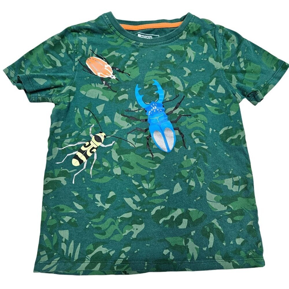 Mountain Warehouse Kids Green Camo Bug Print T-Shirt 7-8 Yrs 100% Organic Cotton